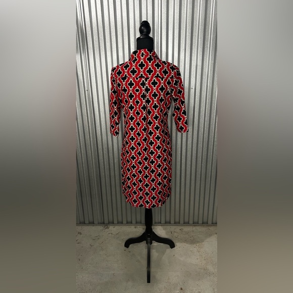 Women’s Jude Connally Red Black Geometric Long Sleeve Midi Dress Designer Small - Picture 2 of 4
